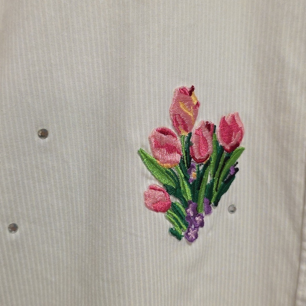 Vintage 90s Erin London button down blouse shirt top white floral large casual - Picture 3 of 10